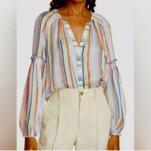 Tanya Taylor Illa Silk Striped Top Blouse